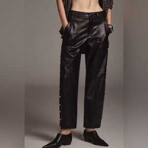 Anthropologie black faux leather studded barrel pants - NWOT - size 0